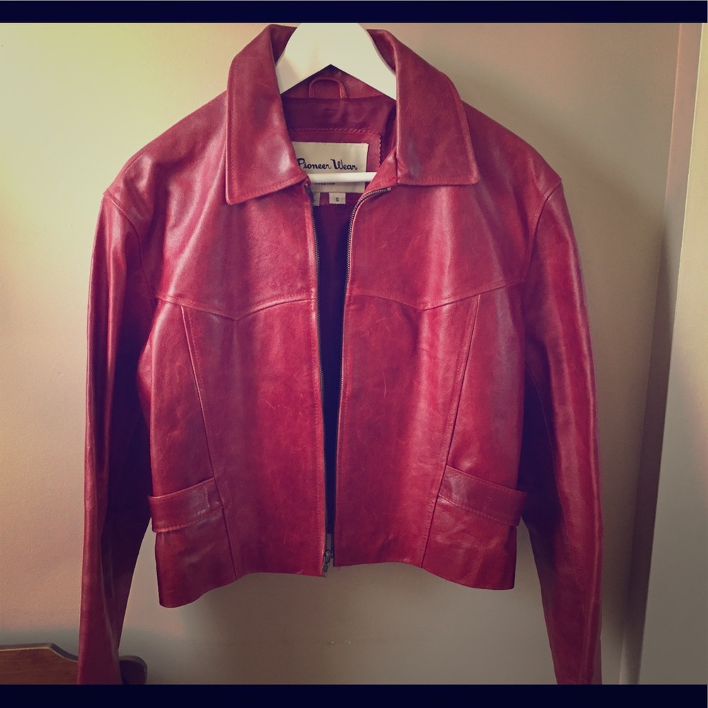 Vintage Pioneer Wear Red Leather Jacket